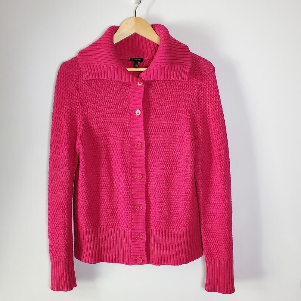 Talbots hot Pink Shawl Neck Cardigan sweater Size Medium